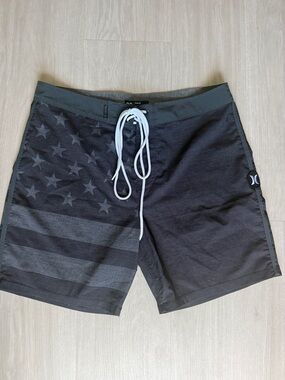 Hurley Black and Dark Gray American Flag Boardshorts